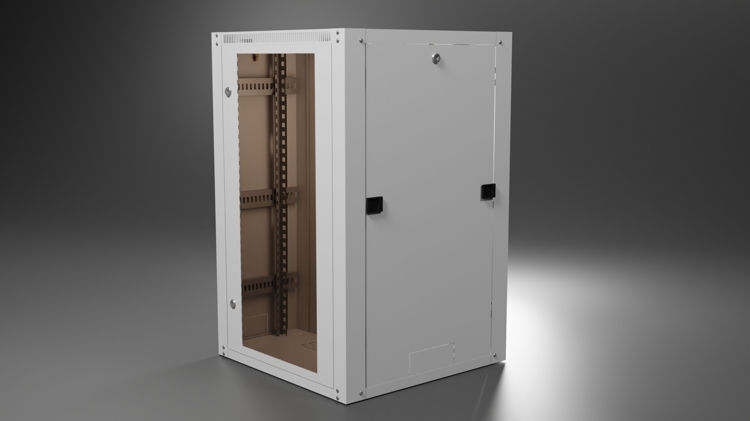 Шкаф напольный телеком. ШТК2 19", 18U 600x600, передняя дверь - стекло в металлической раме, задняя дверь - стекло в металлической раме